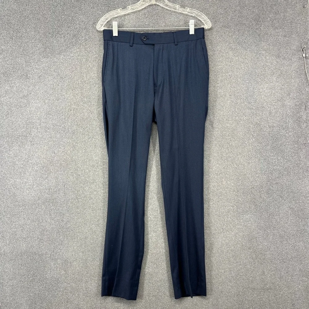TO Collection Mens Navy Blue Herringbone Suit Blazer Pants‎ Set Size 18